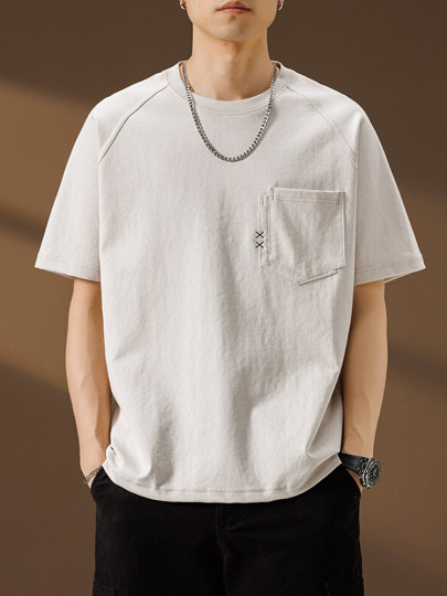 Trendy Short-Sleeve T-Shirt for Men with Pocket Design, Summer 2025 New Style, Cool Silk Sorona Half-Sleeve Tee