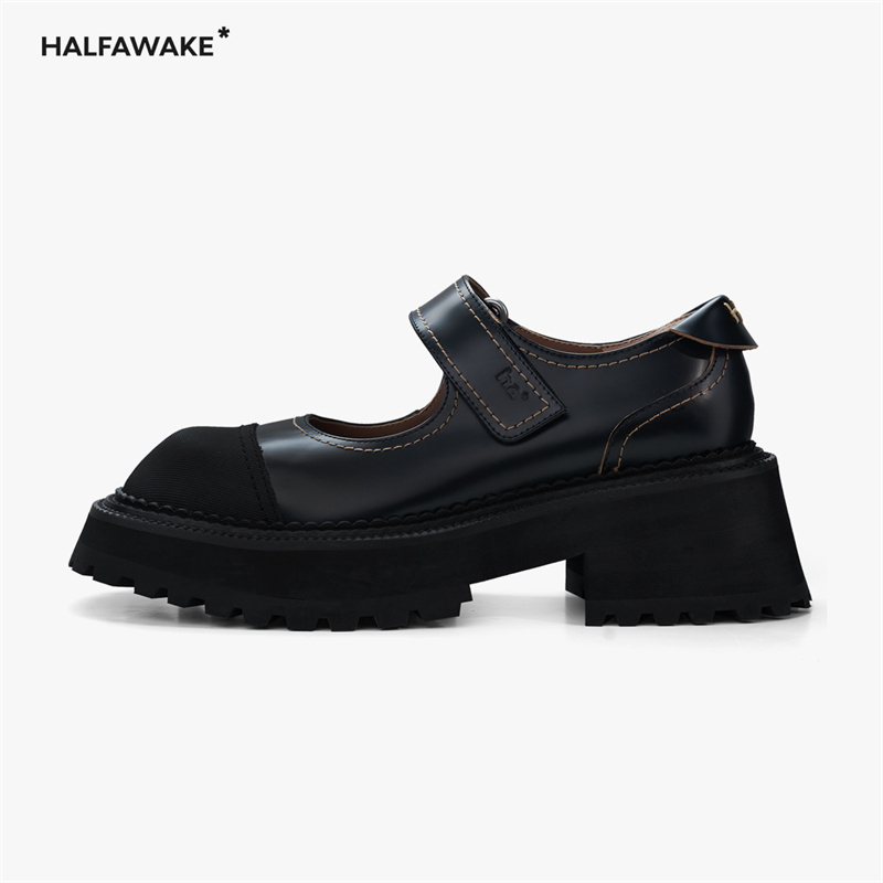 Halfawake Vol.3 Designer Brand Summer Black Patchwork Mary Jane Women's Shoes with Chunky Heels and Thick Soles