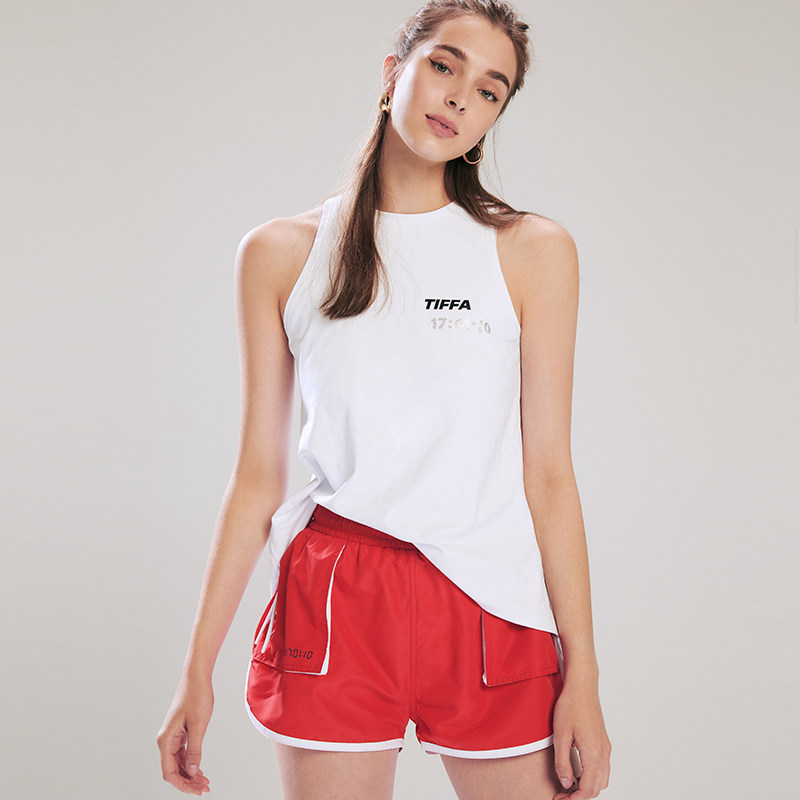 TIFFAFit TIFFA Fit white BAO WEN embossing sports casual flanks for lady rope vests