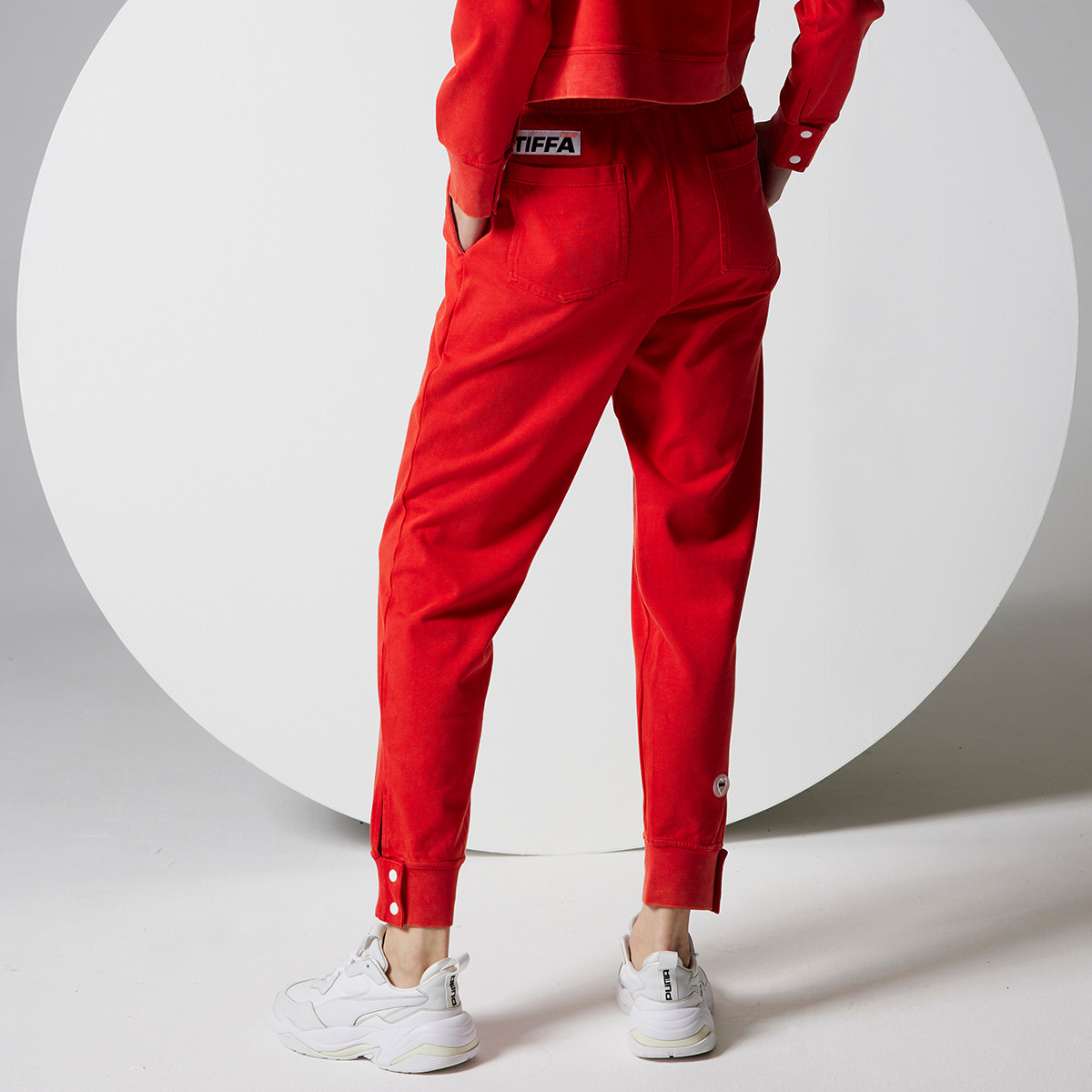TIFFAFit spring new washed red tightness mid-waist comfort soft sports casual ladies' close-up long pants