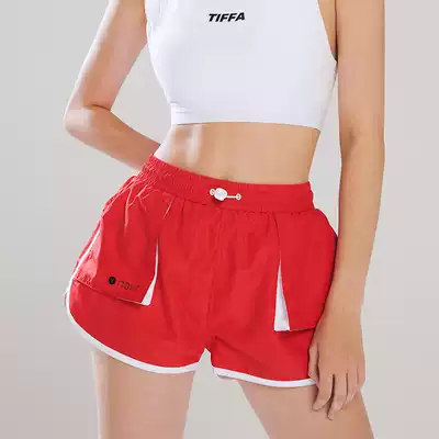 TIFFAFit star with Red wide legs elastic waist anti-light fast dry casual women's sports shorts