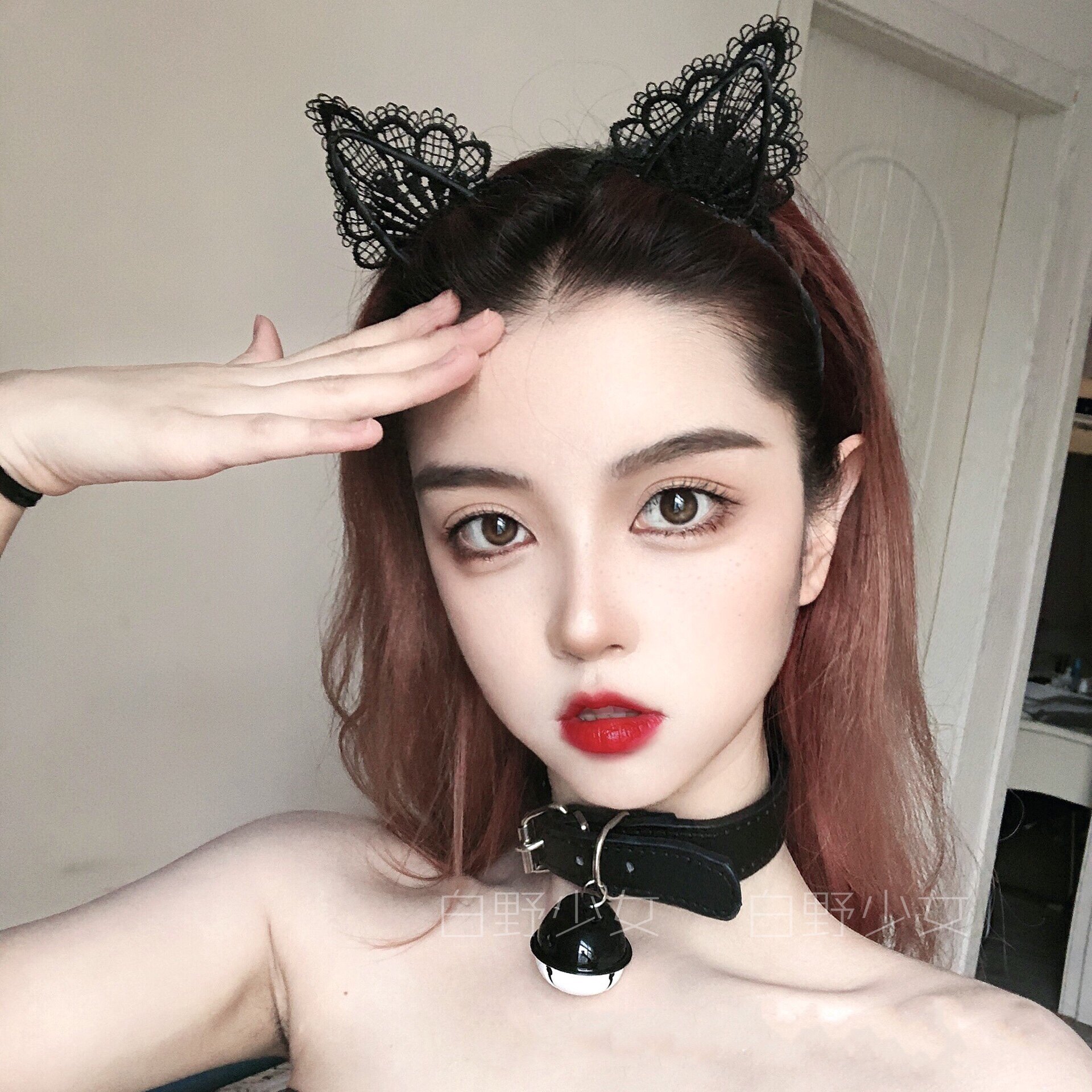 White wild girl photo weapon cute lace cat ear headband bow bell ear hairpin