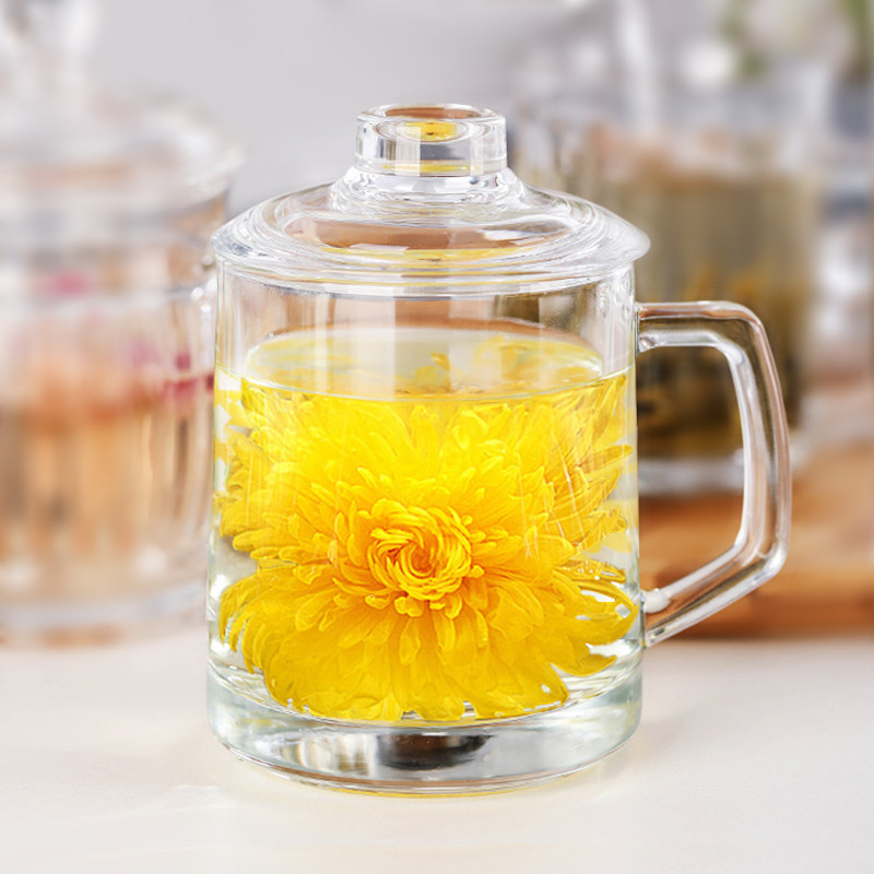 Flower cucha tea drinking cup with lid transparent glass cup 350ml single pat not developed with the goods