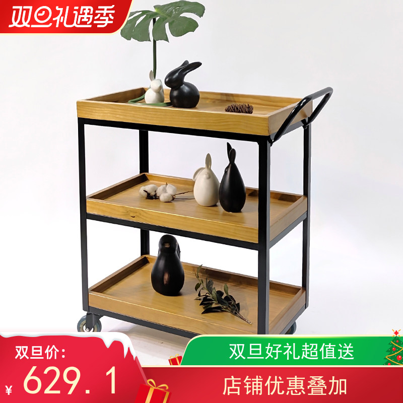 Factory direct selling dining car American country retro mobile wine rack wine cart catering trolley dessert pastry