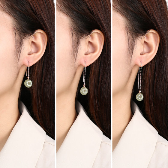 S925 스털링 실버 도금 18K 골드 이어 후크 액세서리 제이드 도넛 이어 와이어 이어 링 이어 후크 이어 와이어 DIY 평화 버클 링