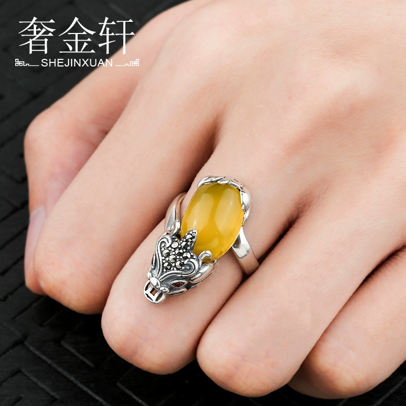 s925 bạc sterling female nhẫn nữ trống cài đặt nhẫn tự làm dát đỏ lựu cổ điển nam và nữ cài đặt nhẫn 10 * 16 - Nhẫn