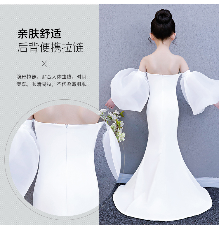 2018 mùa xuân và mùa hè mới cá tính màu trắng đèn lồng tay áo dài trẻ em sàn catwalk buổi tối ăn mặc thời trang chia trang phục đồ bộ bé trai