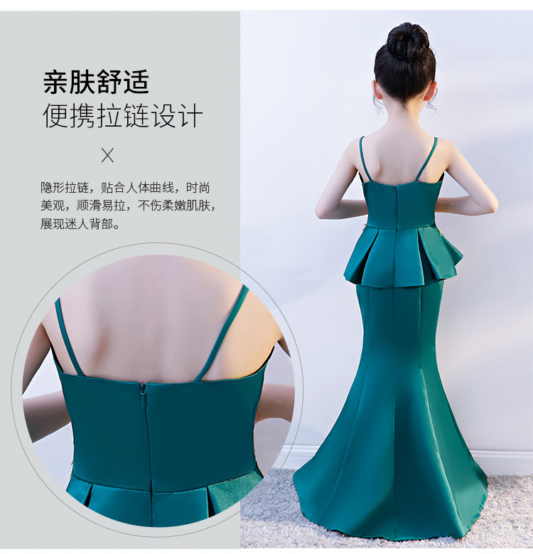Đầm ren xanh mới thời trang giả hai cô gái Kiểu dáng đuôi cá thon dài catwalk dạ hội 2018 bộ đồ vest bé trai lịch lãm