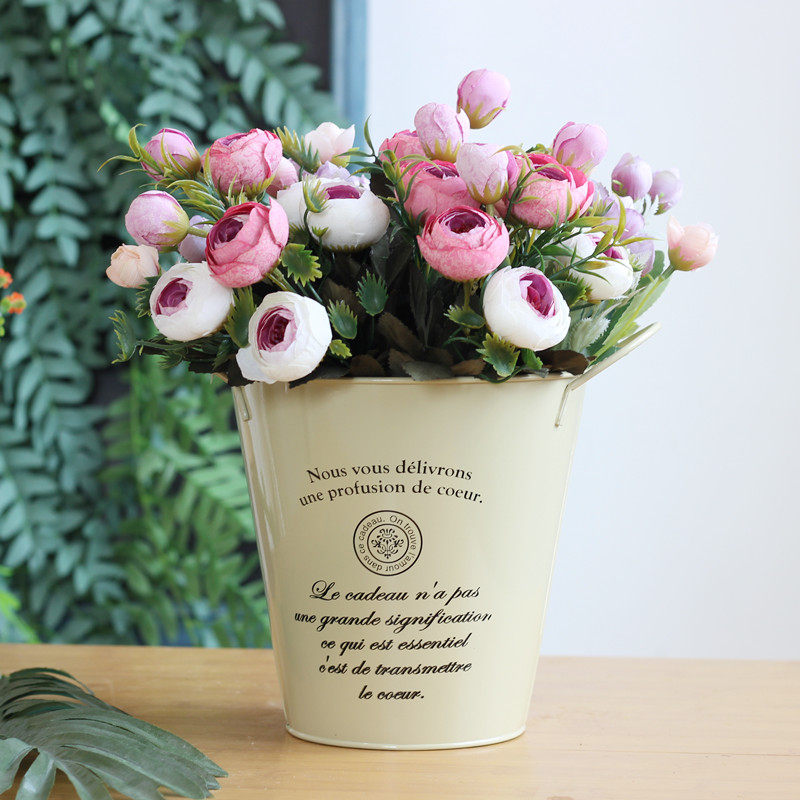 Fields Garden Iron Flower Pots Flowers Flower flower arrangements Antique Iron Sheet Barrel Flower Shop Floral Pendulum Pieces Home Residence Decoration Containing Iron Casks