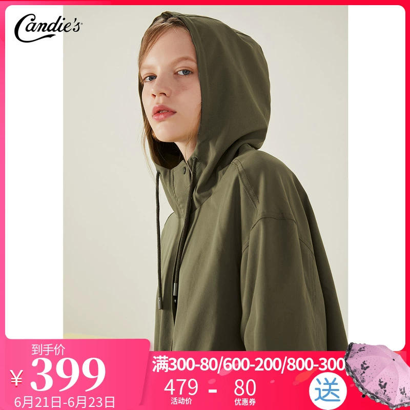 candies2020 mùa xuân áo dài giữa áo khóa kéo dài tay Hàn Quốc mỏng nữ trench 30093155 - Trench Coat