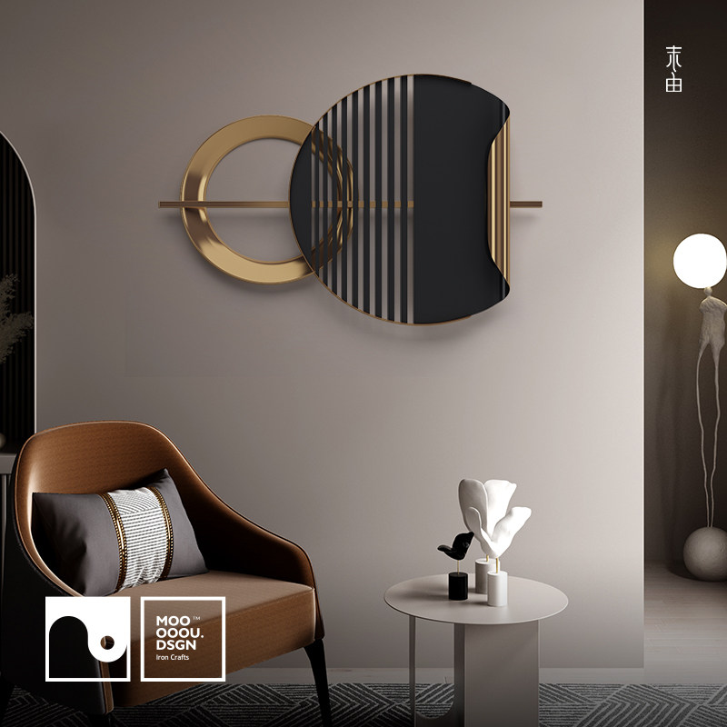 Wrought wrought Wall pendant sofa background wall decoration light luxury mural living room hanging painting metal round wall decoration