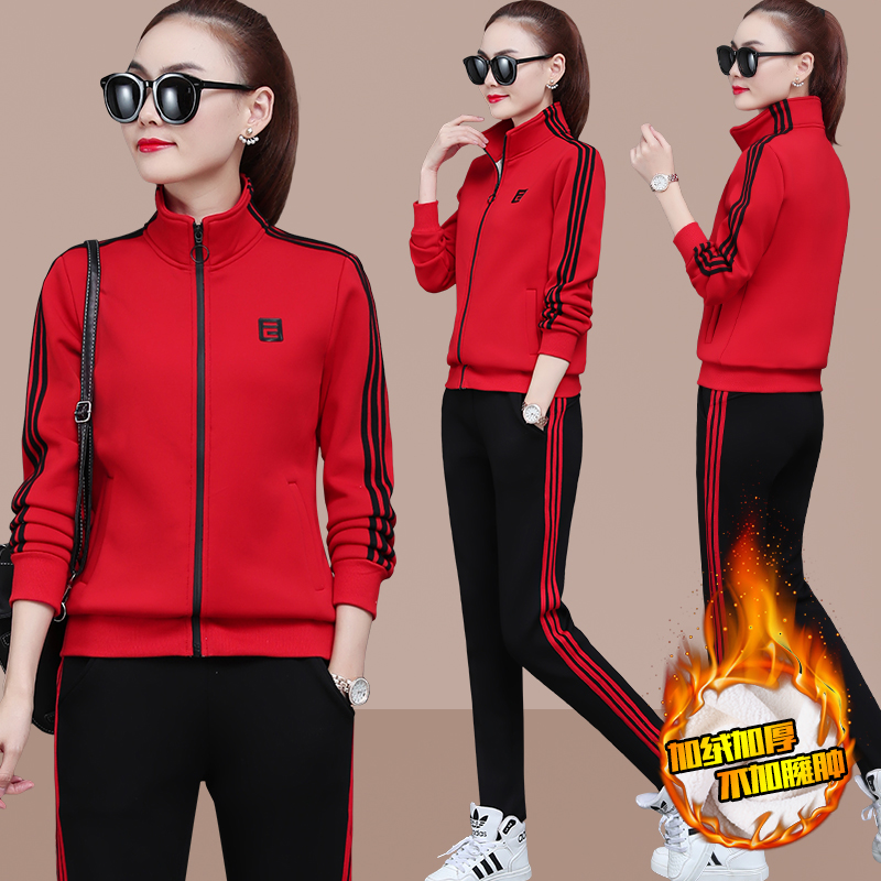 Gushed thickened sports suit women 2021 new autumn and winter lamb suede big size Fashion casual thick cotton two-piece set