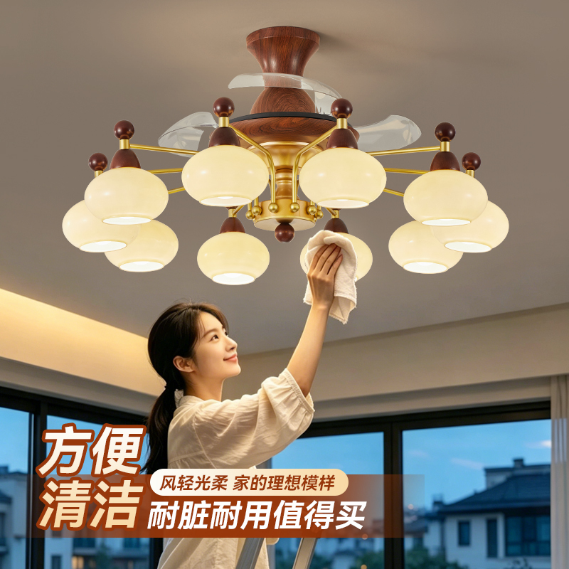Fan Lamp, Living Room Ceiling Fan Lamp, French Mid-Century Style, American Country Style, Retro Dining Room Lamp, Whole House Package, Zhongshan Lighting Fixtures