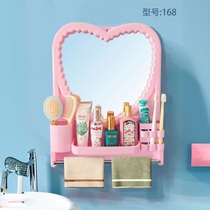 Home hanging mirror bathroom wall-mounted mirror dormitory love plastic mirror simple punch-free wall-mounted makeup mirror