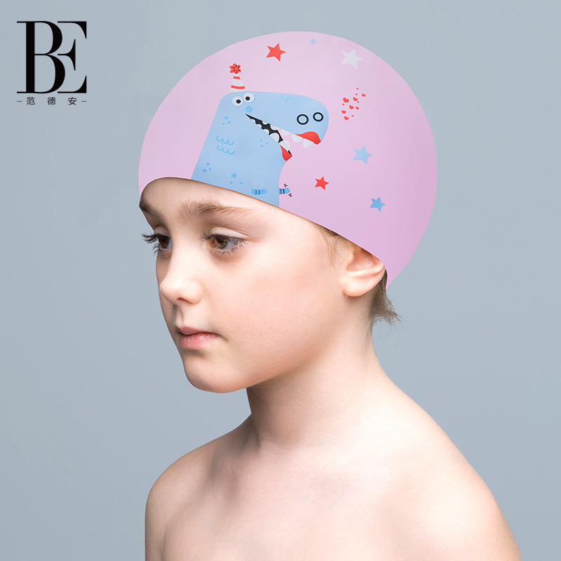 Van der Ann children's swimming cap waterproof silicone boy girl long hair sunscreen ear training swimming cap does not take the head