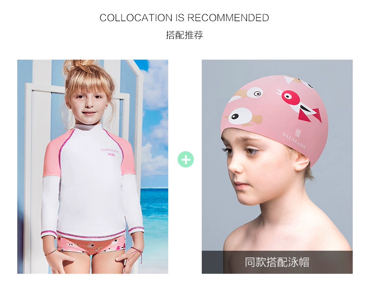 Van Dean new girl đồ bơi dài tay chẻ vừa trai lớn cổ cao kem chống nắng màu trắng tương phản khâu màu áo tắm - Bộ đồ bơi của Kid đồ bơi cho be trai