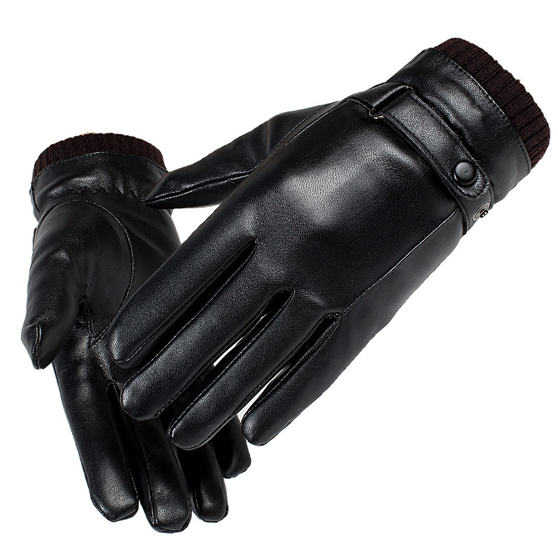 Touch screen leather gloves Men's winter cycling windproof waterproof velvet thickened warm motorcycle riding gloves