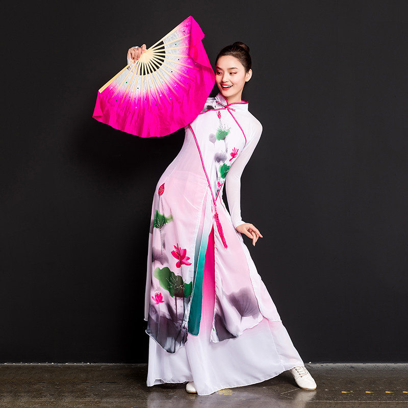 Silk Dance Fan Double-sided Jiaozhou Fan Yangko Fan Bamboo Bone Standard Dancing Fan Performance Fan