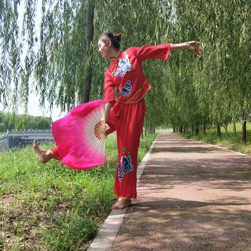 Double sided dance fan lengthened adult performance out to sea Shoots Song Fan fan Colorful Gradual Fan Dancing Fan