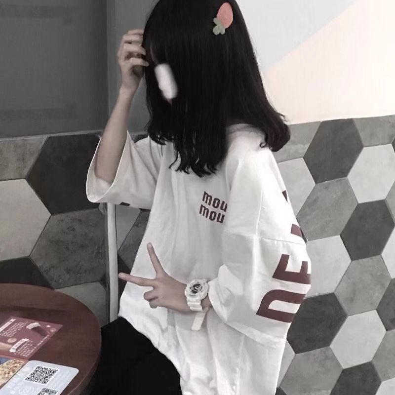 White & Front And Back Letter Printing & Factory Direct Salesins letter printing Short sleeve T-shirt schoolgirl Lazy wind Korean version easy Versatile Put on your clothes 2021 summer new pattern