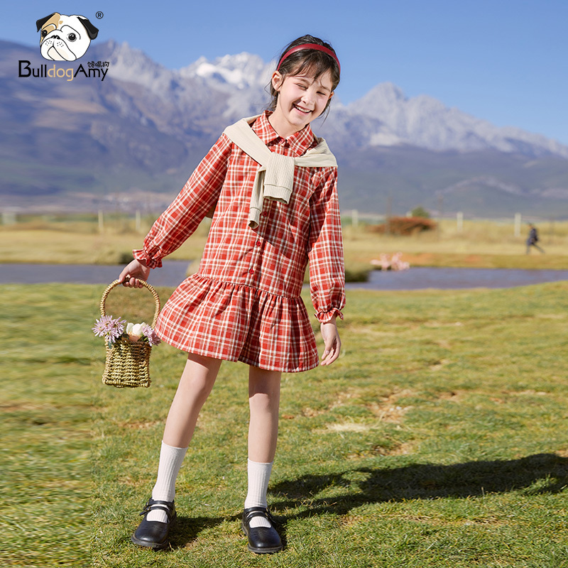 [Clearance] Girls' Plaid Dress 2026 Spring New Stylish Children's Academy Style Shirt Collar Dress