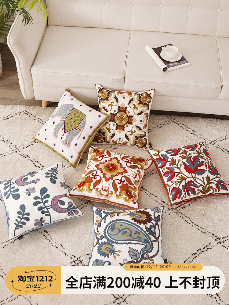 New Chinese style pillow living room sofa cushion backrest waist pillow pillowcase without core three-dimensional embroidery pastoral style classical