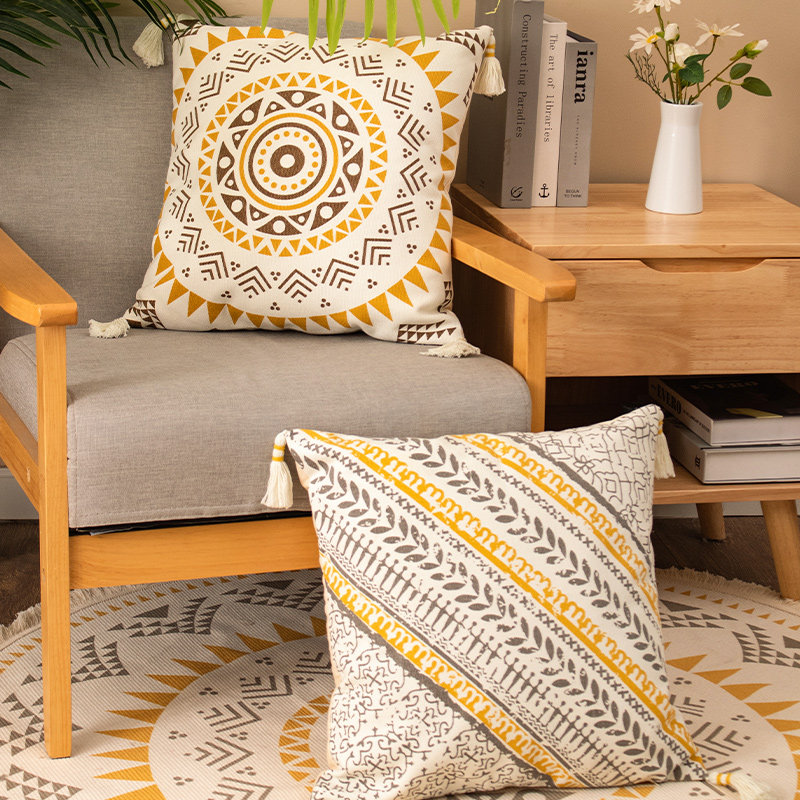 Tassel pillow living room sofa cushion pillow back cover without core American geometric waist pillow bedroom light luxury style