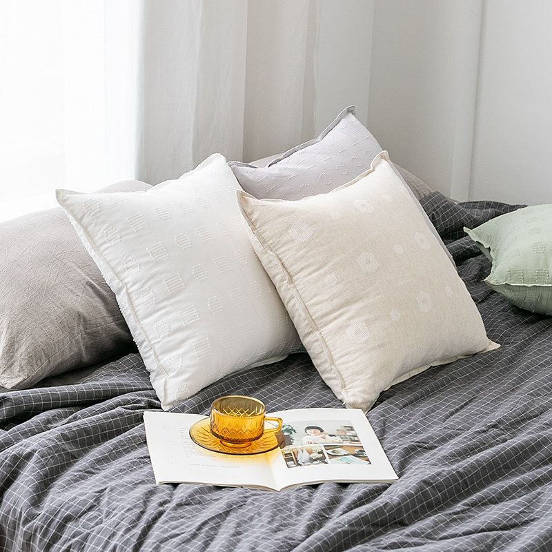 Solid Color Pillow Simple Modern Linen Cotton Linen Sofa Living Room Square Bay Window Japanese Bedroom Cushion Cushion Cover