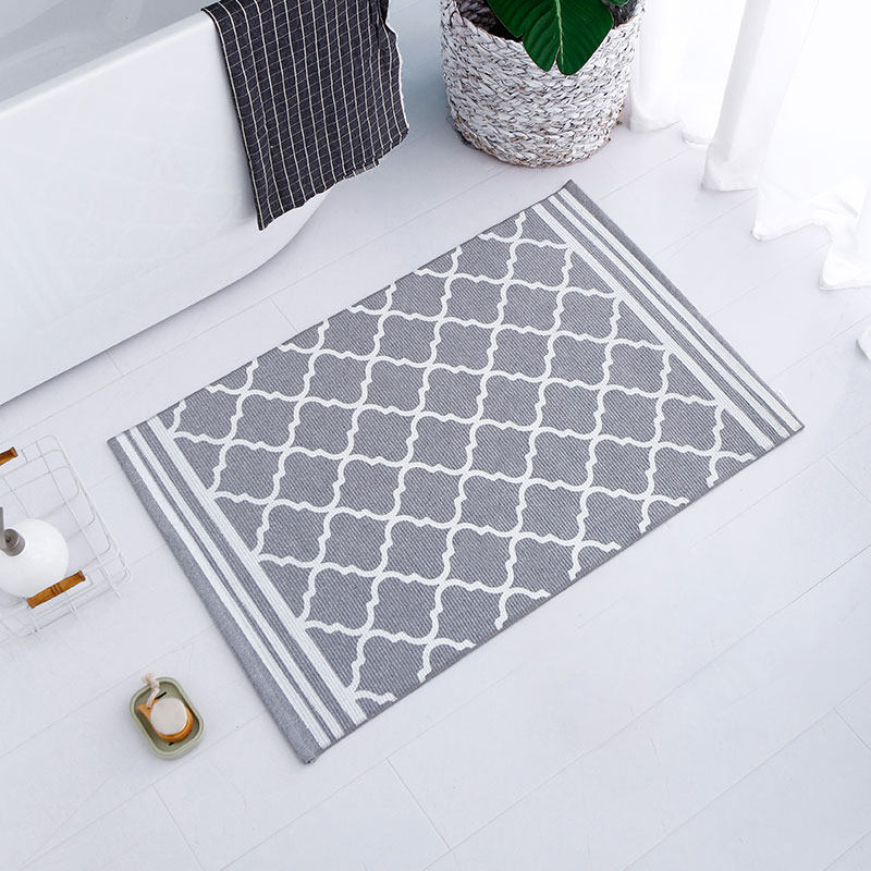 Moroccan Cotton Thread Handwoven Ground Mat Black & White Bedroom Minima Bed Front Mat Nordic Fashion Non-slip Door Finished Product
