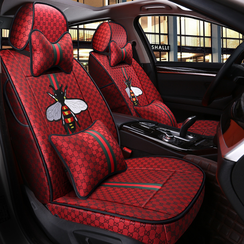 Fashionable Brand Fashion Stylish Internet Celebrity Car Seat Cushion Seat Cover for Women All Seasons Fully Surrounded Seat Cushion Linen Car Cover Cartoon