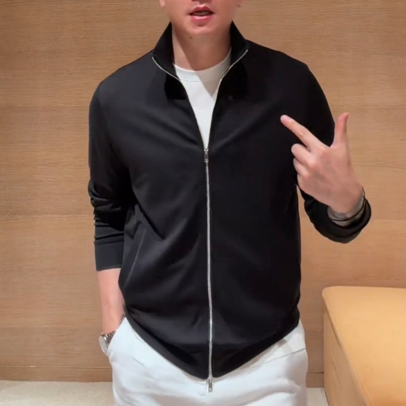 Light Luxury Old Money Style Minimalist Stand Collar Jacket for Men, New Autumn Solid Color Versatile Trendy Business Casual Outerwear Top