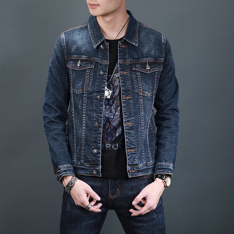 High-End Denim Jacket Men's Blue Fashion Brand Spring & Fall Slim and Handsome Korean Style Trendyy Shorts Spring Men's Jacket