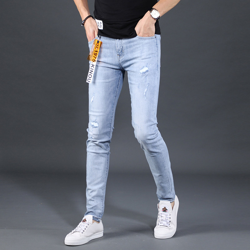 Men's jeans Fix Little foot Han Edition Light-colored cavern casual pants Men trend hundreds of summer summer thin models