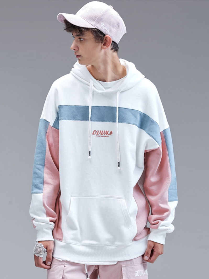 Guuka fashion brand cashmere sweater male hooded teen stitching couple hip-hop thickened sweat pants thick cotton T male loose