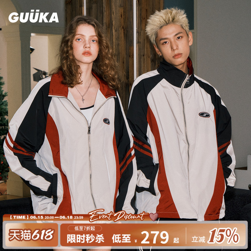 Guuka Luo Yunxi Style Jacket Men's Trendy Brand Biker Jacket Jersey Style American Retro Sports Style Loose Coat Guuka Luo Yunxi Style Jacket Men's Trendy Brand Biker Jacket Jersey Style American Retro Sports Style Loose Coat