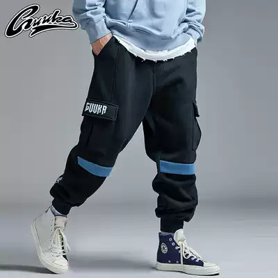 GUUKA padded sports thick cotton pants men's Tide brand Youth hip-hop color big pocket plus velvet toe pants loose