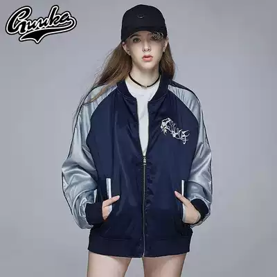 Ancient by card Tide brand embroidered jacket baseball uniform female Autumn New Harbor wind bf pilot loose locomotive jacket