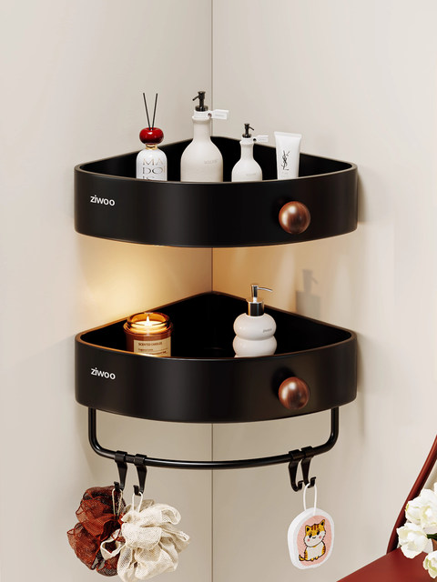 French Ziwoo Vintage-Style Bathroom Shelf, No-Drill Triangular Basket, Wall-Mounted Storage Corner Shelf for Bathroom