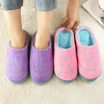 Cotton slippers for women thick bottom plush non-slip warm couple cute home slippers for men in winter