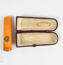 French Antique Amber Inposée Golden Snow Eggplant Cigarette Mouth (avec boîte originale)