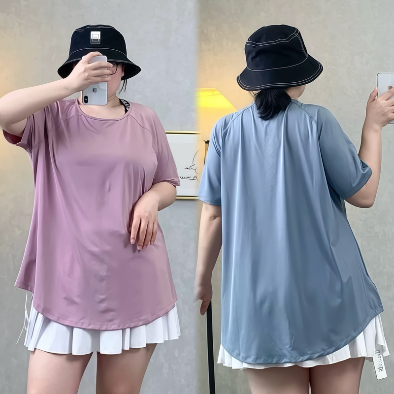 Plus Size, Covers Crotch and Hip Triangle Area, Loose Fit, for Large Size Women, Quick-Drying, Sweat-Wicking, Fitness Yoga Long/Short Sleeve T-Shirt Plus Size, Covers Crotch and Hip Triangle Area, Loose Fit, for Large Size Women, Quick-Drying, Sweat-Wicking, Fitness Yoga Long/Short Sleeve T-Shirt