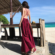 Thailand Bali beach dress seaside vacation 2021 new thin sexy v-neck suspender halter dress summer