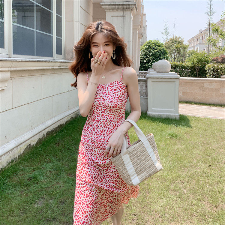 realisationpar Ma Si Chun star with small floral fishtail suspender dress beach vacation summer woman
