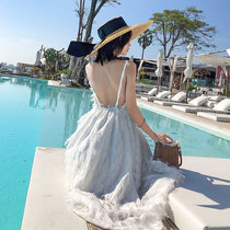 Beach vacation beach skirt halter sexy Balinese white beach dress female super fairy suitable for photo shooting