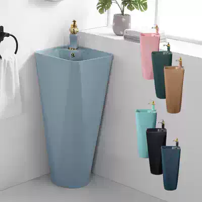Nordic corner color Square wash basin, cosmetic room, floor-standing ceramic outdoor integrated washbasin balcony column Basin