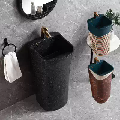 Retro integrated column basin courtyard Chinese outdoor floor wash basin black personality balcony wash hand deepening Basin