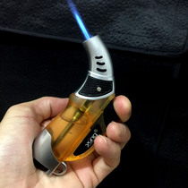 Hand-holding creative lighter inflatable small spray fire gun transparent gas case straight punch windproof point Ahot ignition gun point incense