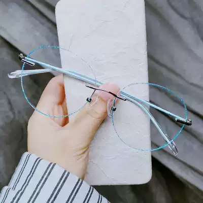 Frameless glasses female myopia net red small red book shaking sound diamond cutting edge can be equipped with flat light return eye protection light frame