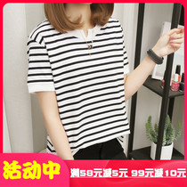 2021 summer new Korean version of the wild plus fat plus size womens clothing 200 pounds fat mm loose women short-sleeved striped t-shirt