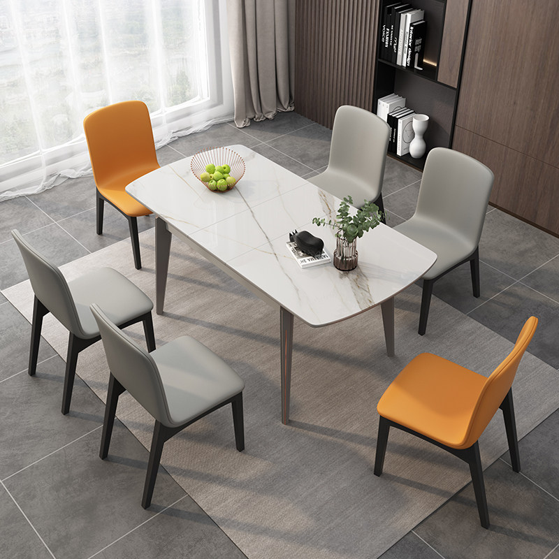 Light luxury rock slab dining table home multi-functional retractable folding rectangular Nordic simple solid wood small apartment dining table